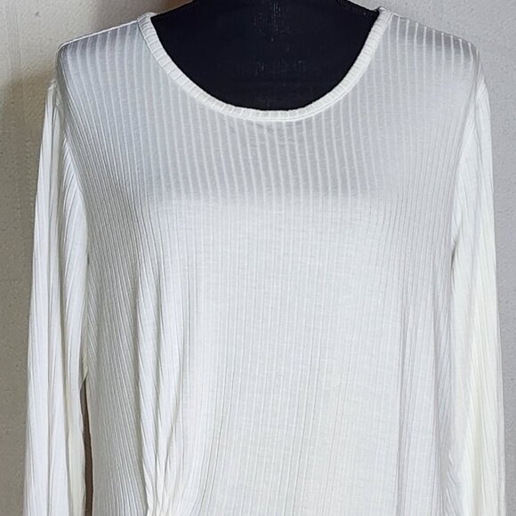 Simply Vera Wang White Ribbed Rayon Span LS Handkerchief Hem Cinch Front Top XL - Picture 2 of 16